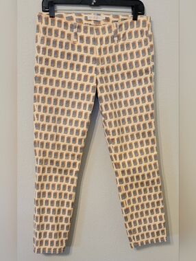 Tory Burch Geometric Print Skinny Pants in Cream and Navy